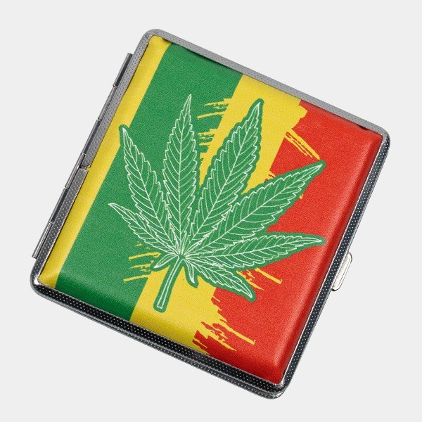 Pitillera Metálica Rasta hoja verde